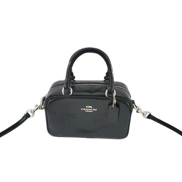 Coach CW190 Satchel Crossbody Crinkled Patent Leather Black Small Handbag - Picture 1 of 7